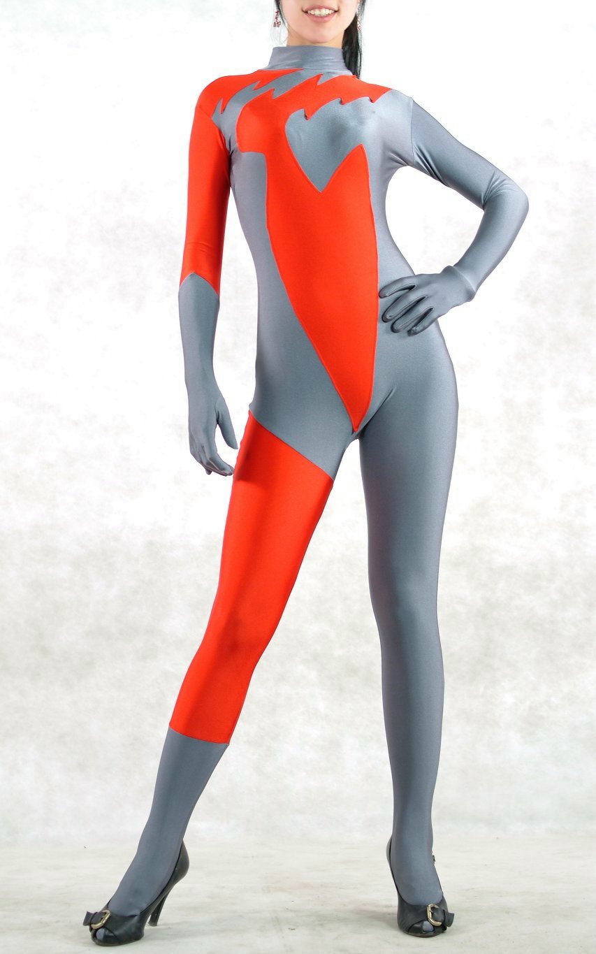 Red And Grey Lycra Spandex Catsuits